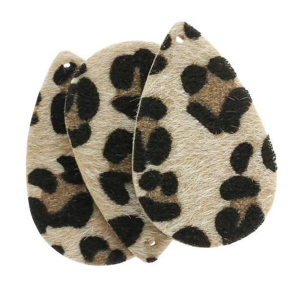 Imitation Leather Teardrop Pendants - Off White Leopard Print Fur - 4 Pieces - LP146