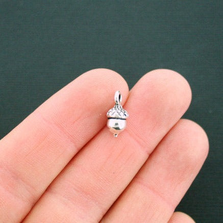 8 Acorn Antique Silver Tone Charms 3D - SC6185