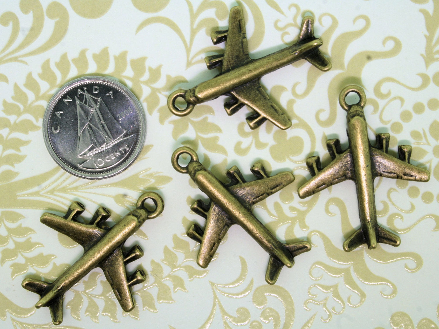 8 Airplane Antique Bronze Tone Charms 3D - BC164