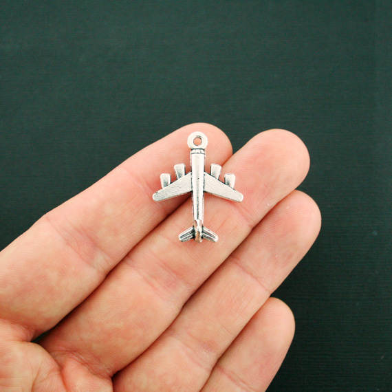 8 Airplane Antique Silver Tone Charms 3D - SC2684