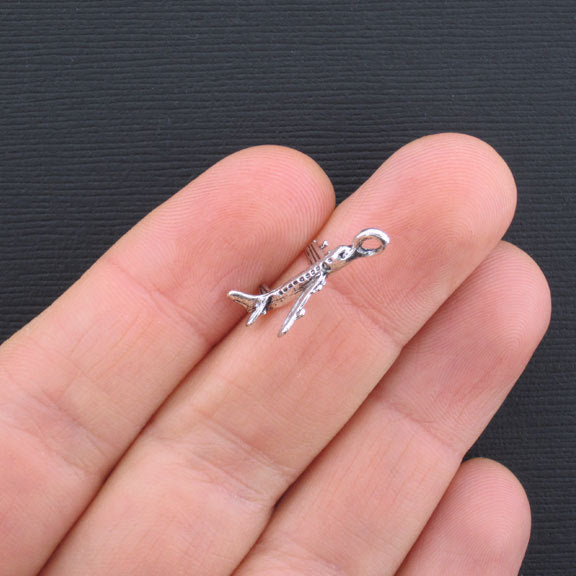 8 Airplane Antique Silver Tone Charms 3D - SC830