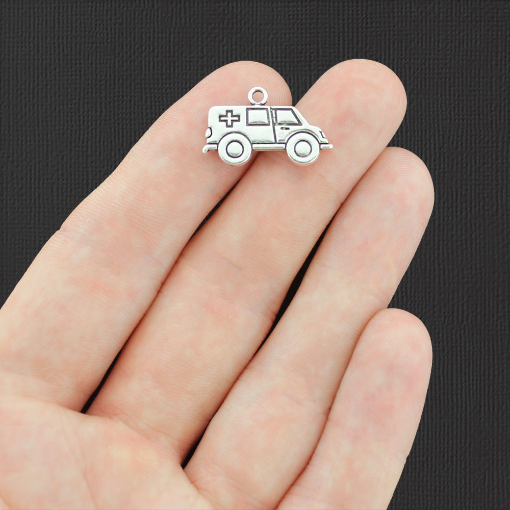 8 Ambulance Antique Silver Tone Charms 2 Sided - SC6204
