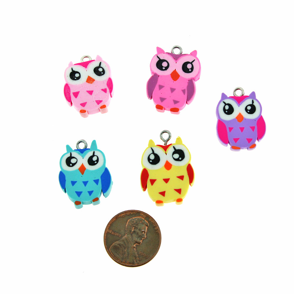 8 Assorted Owl Polymer Clay Charms 2 Sided - K228