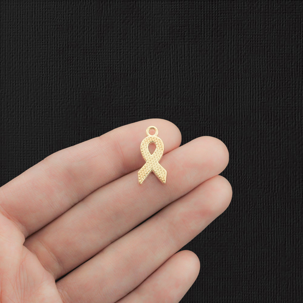 8 Awareness Ribbon Gold Tone Enamel Charms - Choose Your Color!