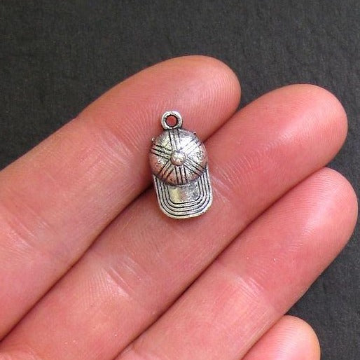 8 Baseball Cap Antique Silver Tone Charms 3D - SC100