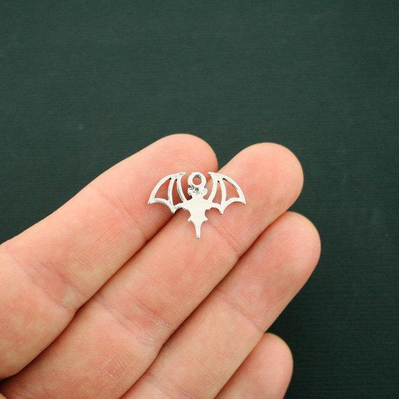 8 Bat Antique Silver Tone Charms - SC6208