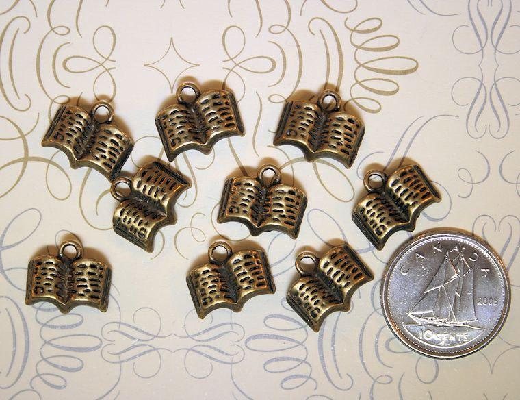 8 Book Antique Bronze Tone Charms - BC152