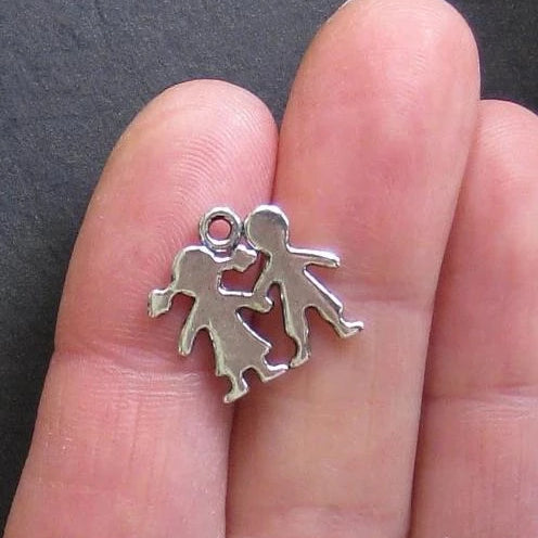 8 Boy and Girl Antique Silver Tone Charms 2 Sided - SC034