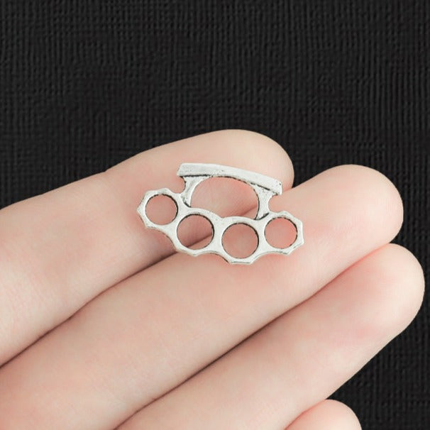 8 Brass Knuckle Antique Silver Tone Charms 2 Sided - SC1086