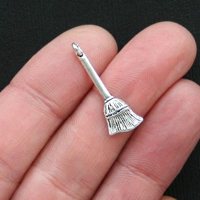 8 Broom Antique Silver Tone Charms 2 Sided - SC2918