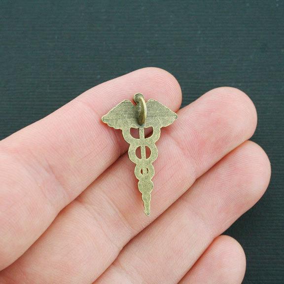 8 Caduceus Antique Bronze Tone Charms - BC1144