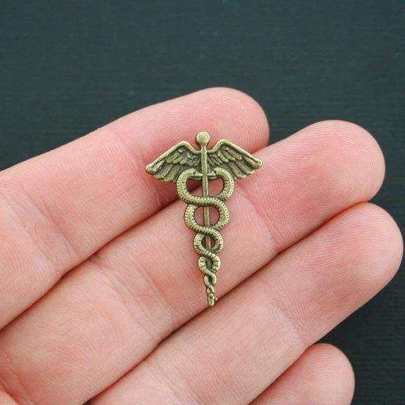 8 Caduceus Antique Bronze Tone Charms - BC1144
