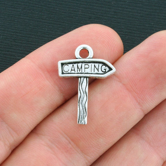 8 Camping Antique Silver Tone Charms 2 Sided - SC4169