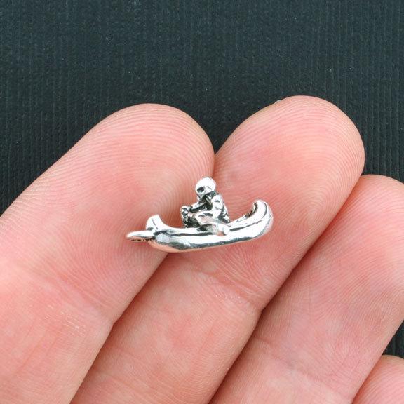 8 Canoe Antique Silver Tone Charms 3D - SC3598