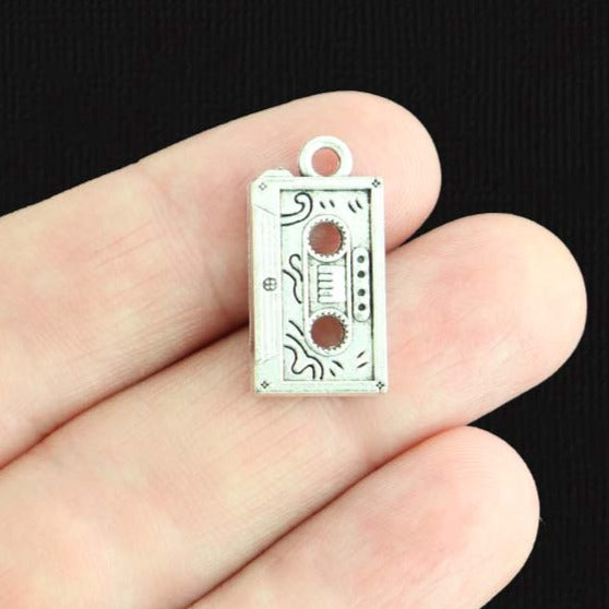 8 Cassette Tape Antique Silver Tone Charms 2 Faces - SC807