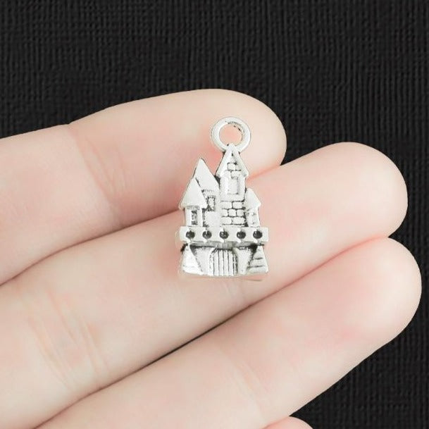 8 Castle Antique Silver Tone Charms 2 Sided - SC328