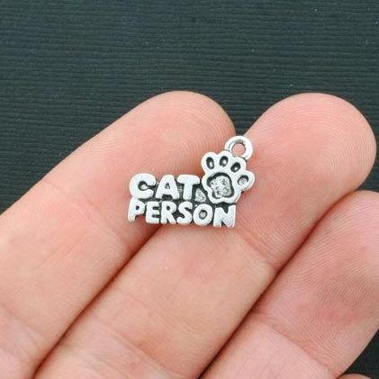8 Cat Person Antique Silver Tone Charms - SC4353