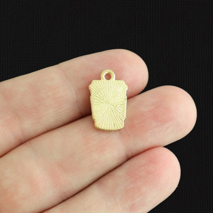 8 Coffee Cup Gold Tone Enamel Charms - E1605