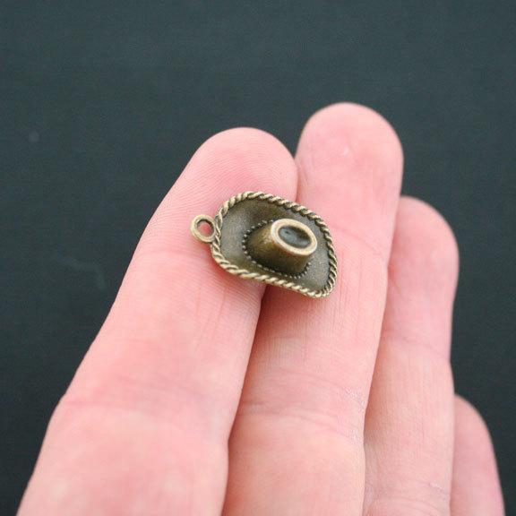 8 Cowboy Hat Antique Bronze Tone Charms 3D - BC233
