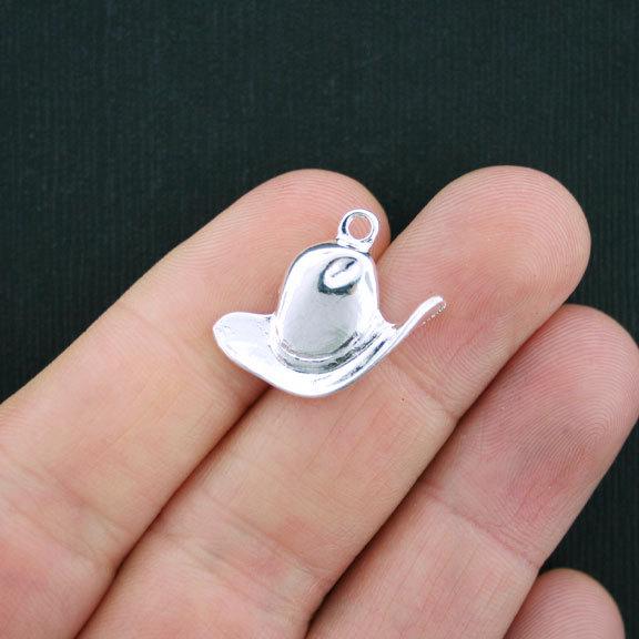 8 Cowboy Hat Antique Silver Tone Charms - SC3688
