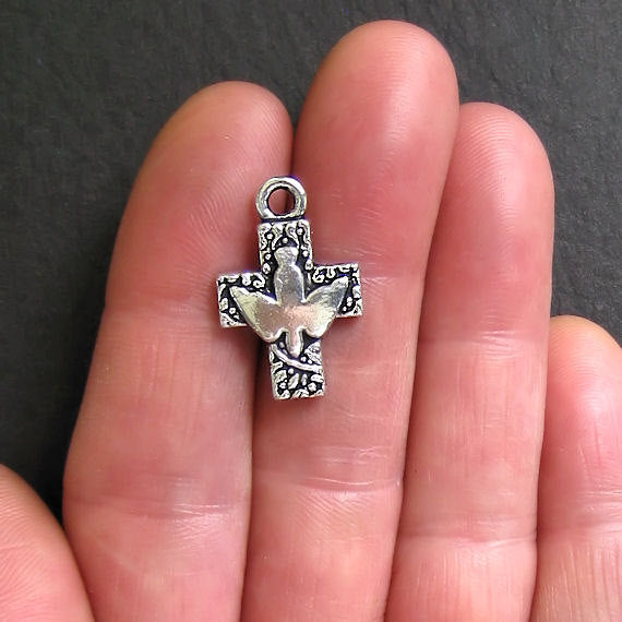 8 Cross Antique Silver Tone Charms - SC123