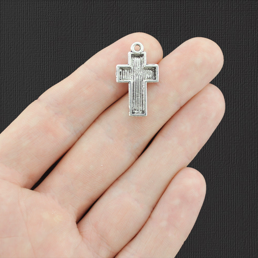 8 Cross Antique Silver Tone Charms - SC3870