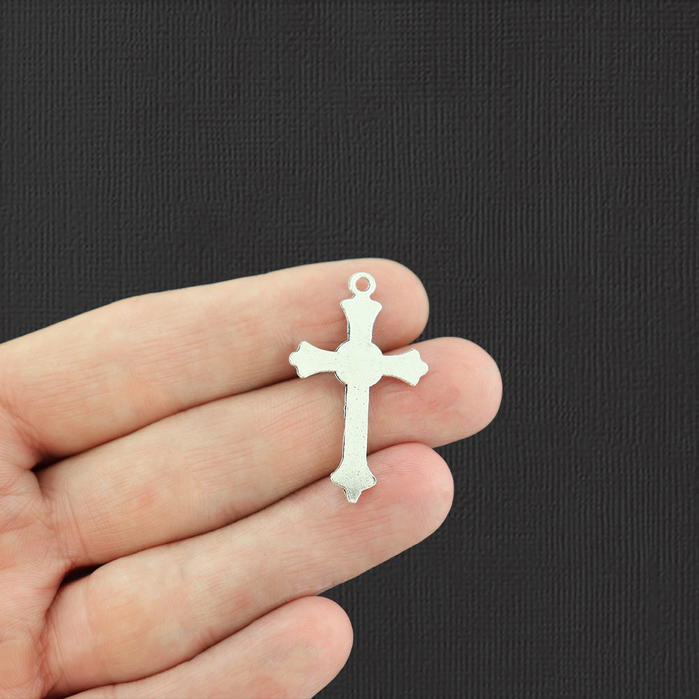 8 Crucifix Antique Silver Tone Charms - SC4387