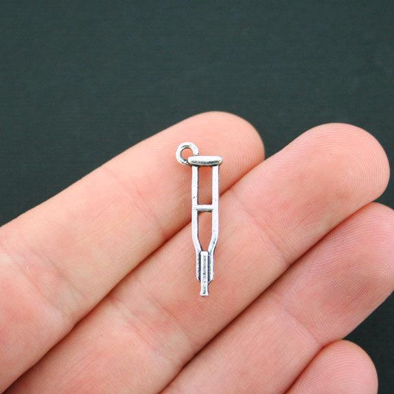 8 Crutches Antique Silver Tone Charms 2 Sided - SC2207