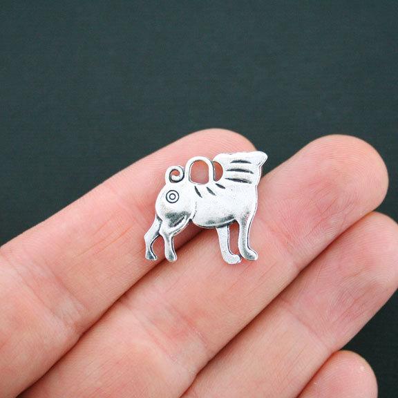 8 Dog Antique Silver Tone Charms 2 Sided - SC4705