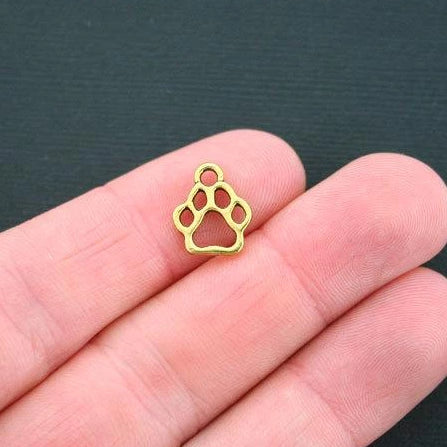 8 Dog Paw Antique Gold Tone Charms 2 Sided - GC024