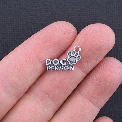 8 Dog Person Antique Silver Tone Charms - SC3328
