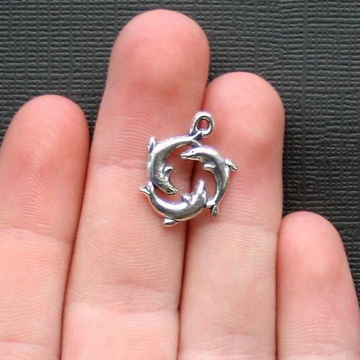8 Dolphin Antique Silver Tone Charms 2 Sided - SC2222