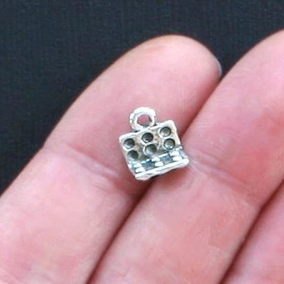 8 Egg Carton Antique Silver Tone Charms 2 Sided - SC1222