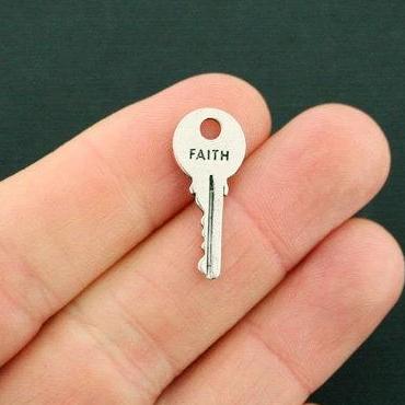 8 Faith Key Antique Silver Tone Charms - SC6431