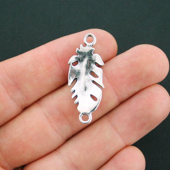8 Feather Connector Antique Silver Tone Charms - SC2806