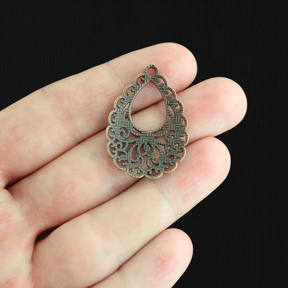 8 Filigree Drop Antique Copper Tone Charms - BC021