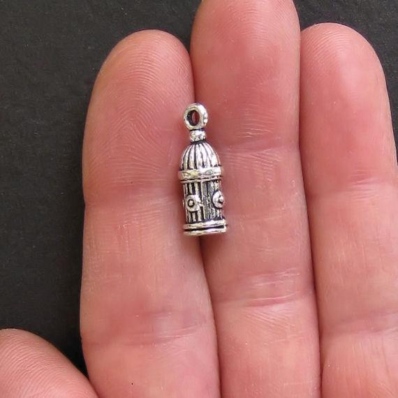 8 Fire Hydrant Antique Silver Tone Charms 3D - SC196