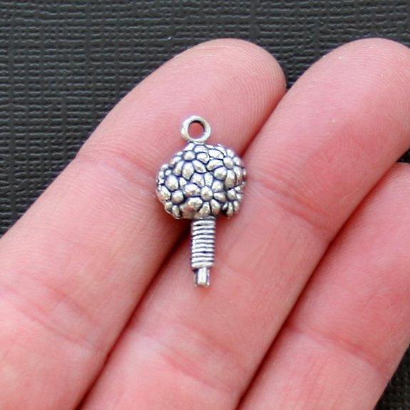 8 Flower Antique Silver Tone Charms - SC2304