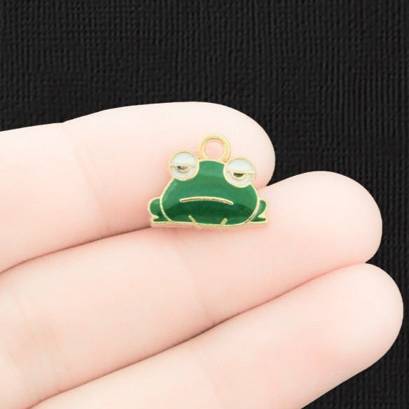 8 Frog Gold Tone Enamel Charms - E1554