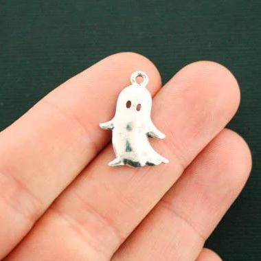 8 Ghost Antique Silver Tone Charms - SC6909