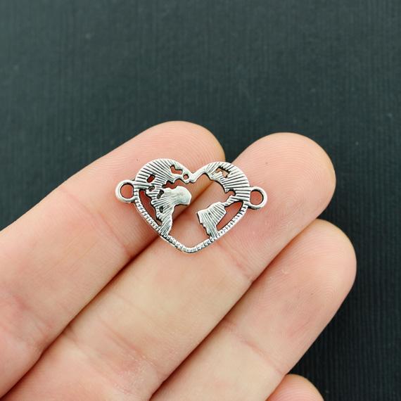 8 Globe Connector Antique Silver Tone Charms 2 Sided - SC1266