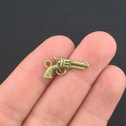 8 breloques de ton bronze antique de pistolet 2 faces - BC369