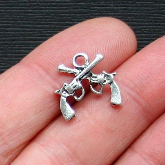 8 Gun Antique Silver Tone Charms 2 Sided - SC1954