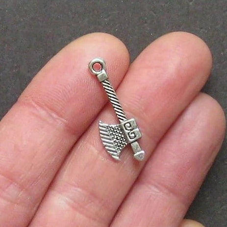 8 Hatchet Antique Silver Tone Charms 2 Sided - SC1000