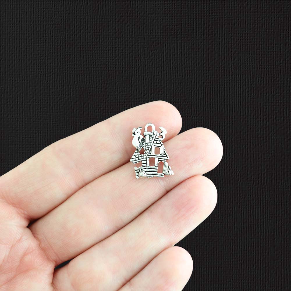 8 Haunted House Antique Silver Tone Charms - SC1327