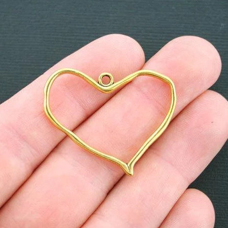 8 Heart Antique Gold Tone Charms 2 Sided - GC438