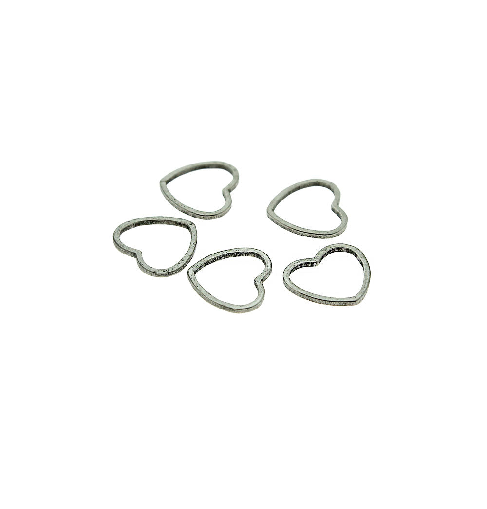 8 breloques coeur en acier inoxydable ton argent 2 faces - MT565