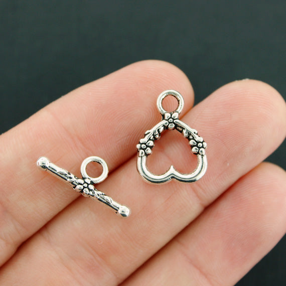 8 Heart Toggle Clasp Antique Silver Tone 2 Sided 2 Piece Set - SC2290