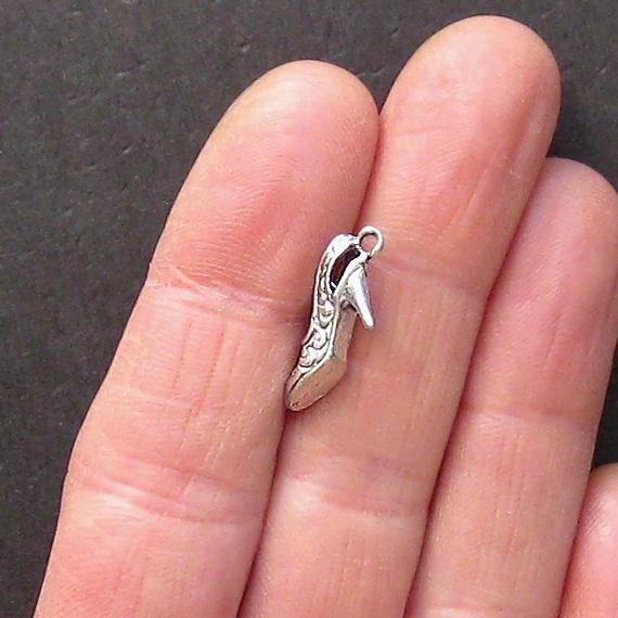 8 High Heel Shoe Antique Silver Tone Charms 3D - SC1304