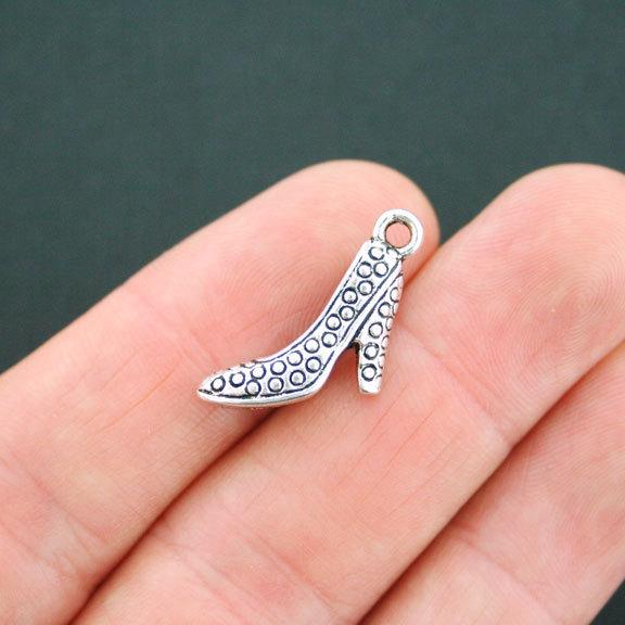 8 High Heel Shoe Antique Silver Tone Charms 3D - SC4843